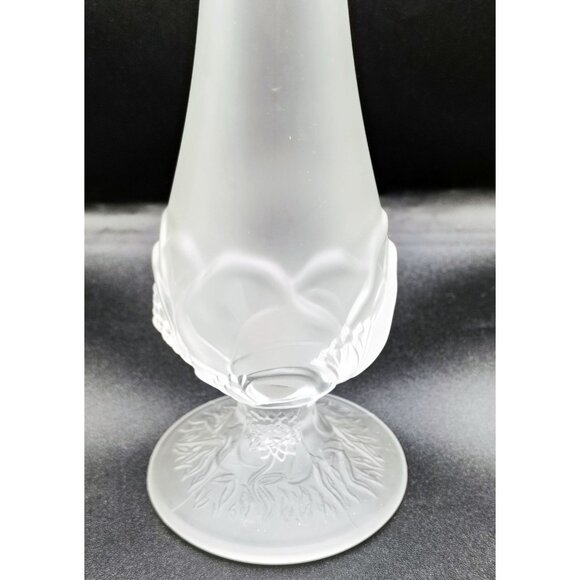 Bud Vase Fenton Satin Glass Lion Head Frosted Clear Crystal Signed Vintage Retro - Picture 7 of 15